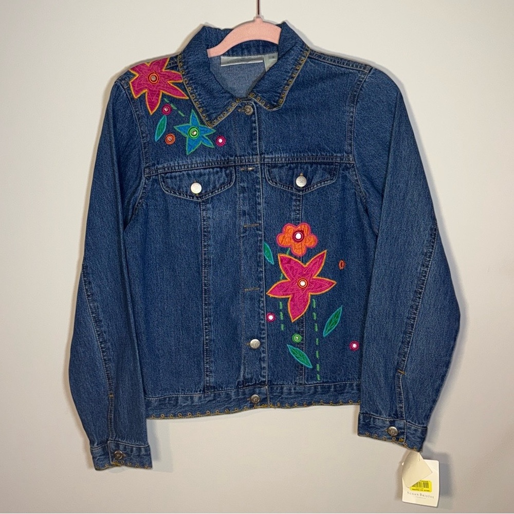 Susan Bristol - Embroidered Denim Jacket with Floral Design
